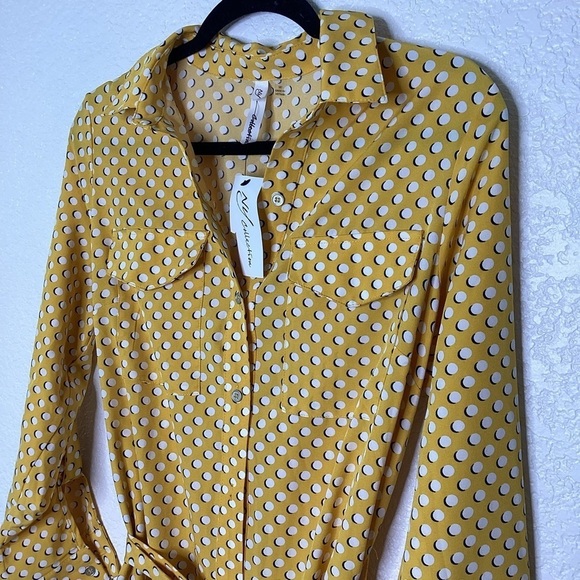 NY COLLECTION SIZE M POLKADOTS YELLOW DRESS MIDI FALL - Picture 6 of 16
